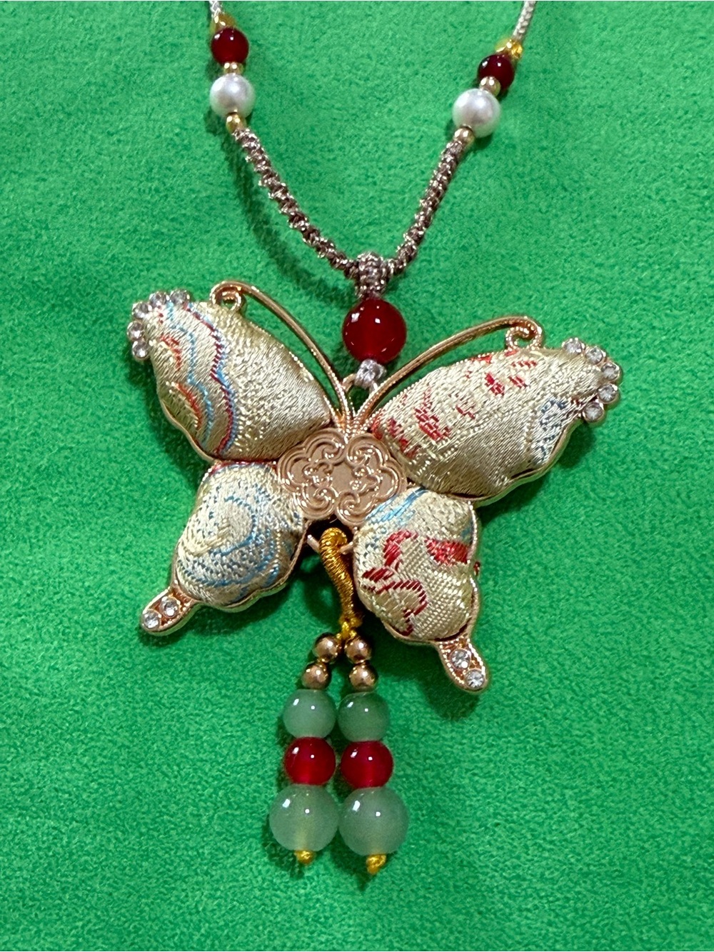 Embroidered Butterfly Pendant Necklace